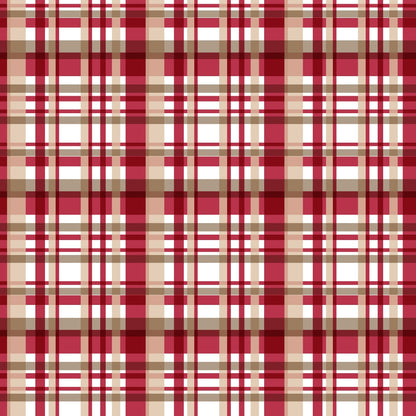 Red, white, and beige plaid pattern with intersecting horizontal and vertical lines.