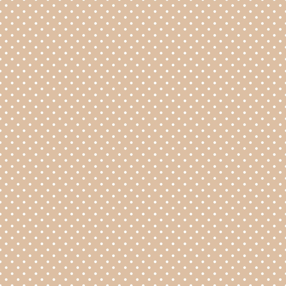 A beige background with a pattern of evenly spaced small white polka dots.