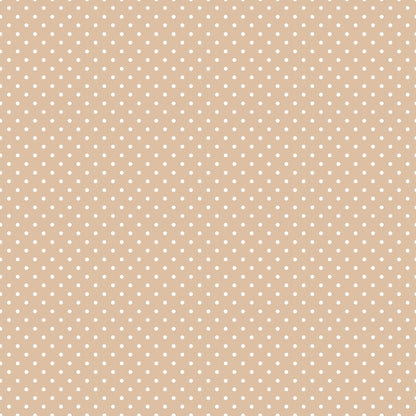 A beige background with a pattern of evenly spaced small white polka dots.