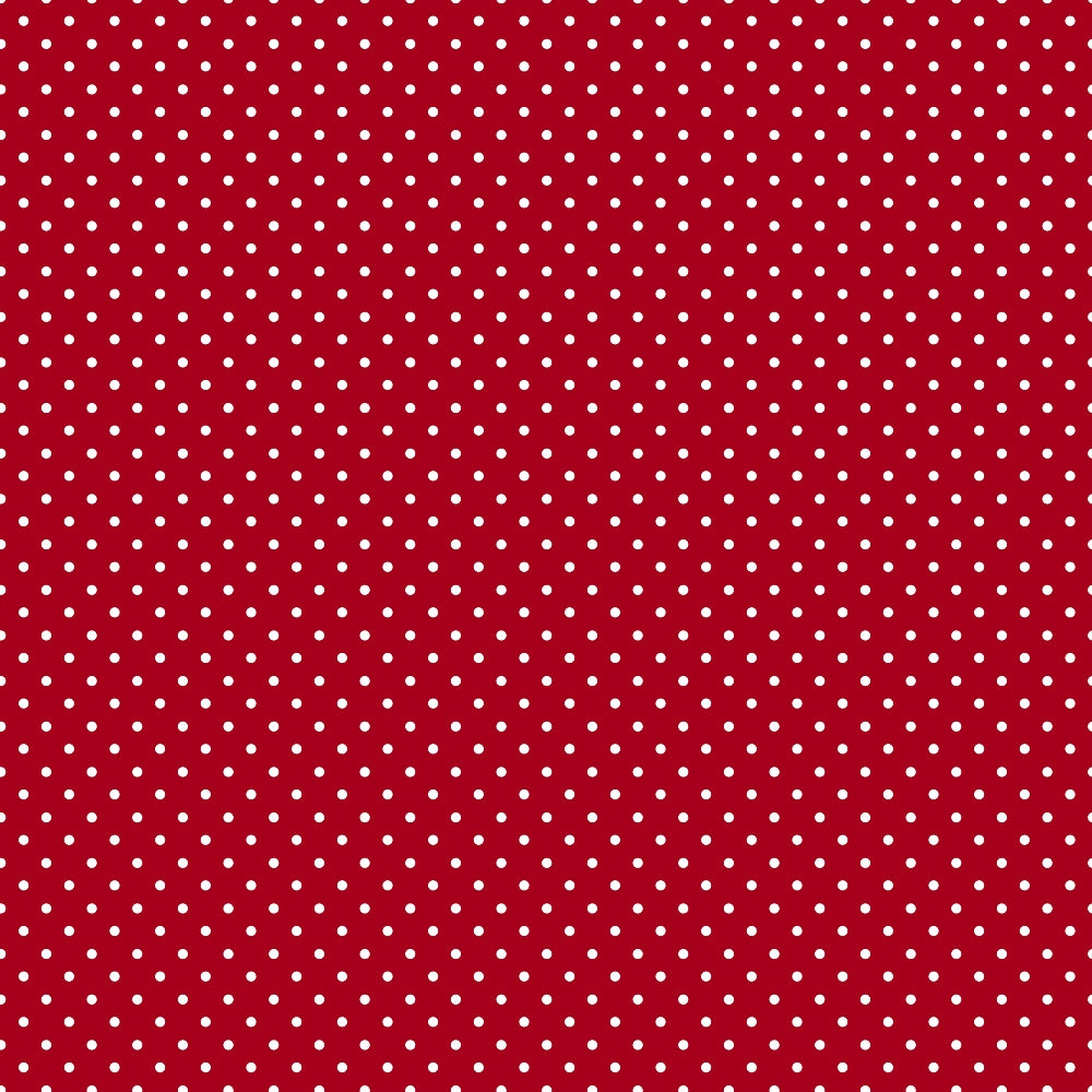 Red background with a pattern of evenly spaced small white polka dots.