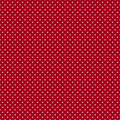 Red background with a pattern of evenly spaced small white polka dots.