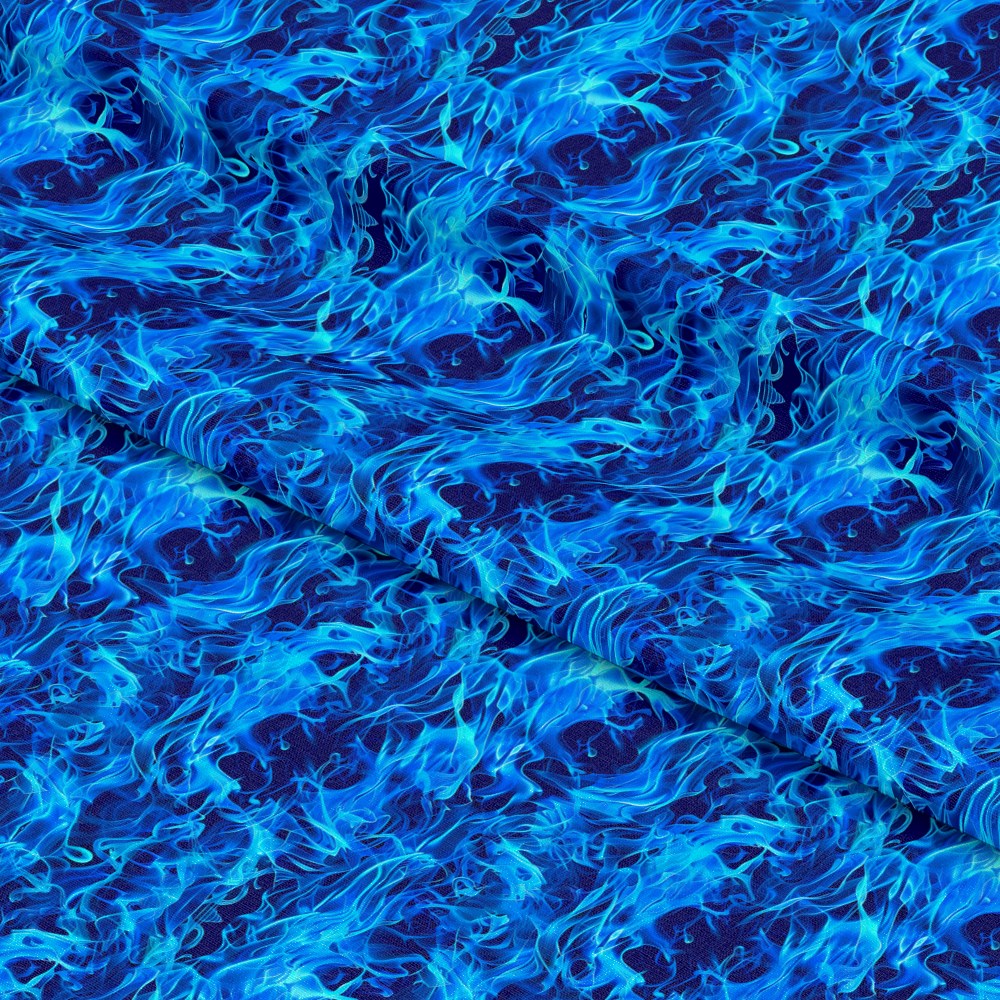 Blue Splash Fire Flame Pattern 6 Quilting Cotton Fabric