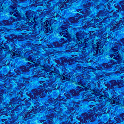 Blue Splash Fire Flame Pattern 6 Quilting Cotton Fabric