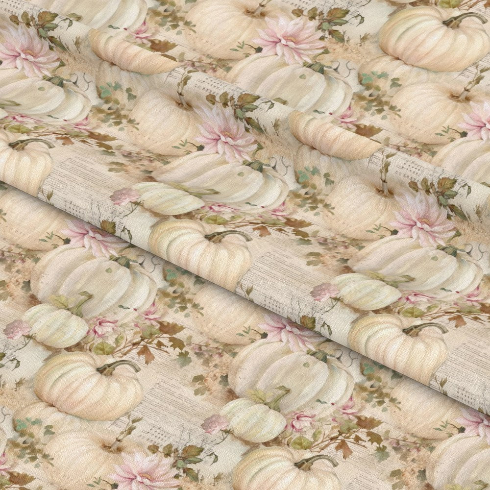 White Fall Pumpkins Pattern 3 Quilting Cotton Fabric