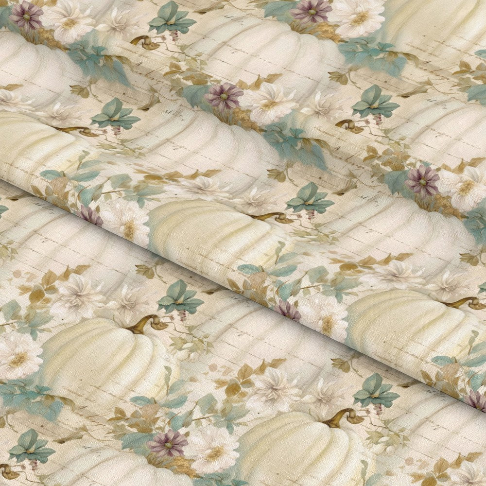 White Fall Pumpkins Pattern 19 Quilting Cotton Fabric