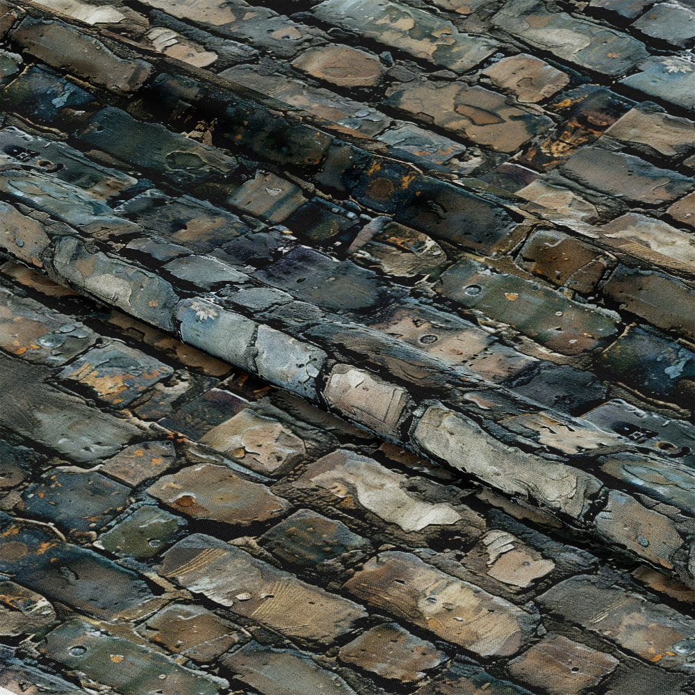 - Brick Walls Pattern 11 Quilting Cotton Fabric - brown, gray, beige, black, blue - stone, brick, textured, rustic, natural, quilting, cotton, layered, fabric, yardage
