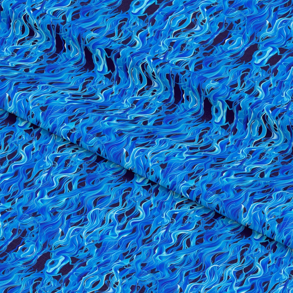 Blue Splash Fire Flame Pattern 14 Quilting Cotton Fabric