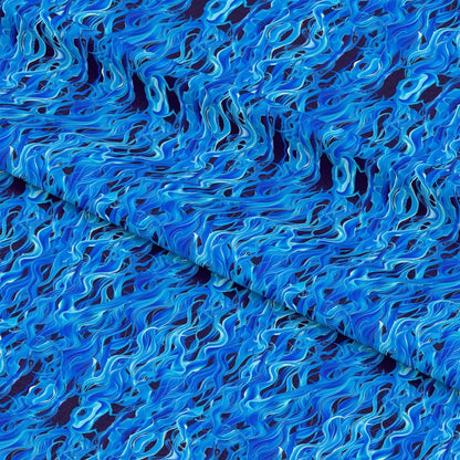 Blue Splash Fire Flame Pattern 14 Quilting Cotton Fabric