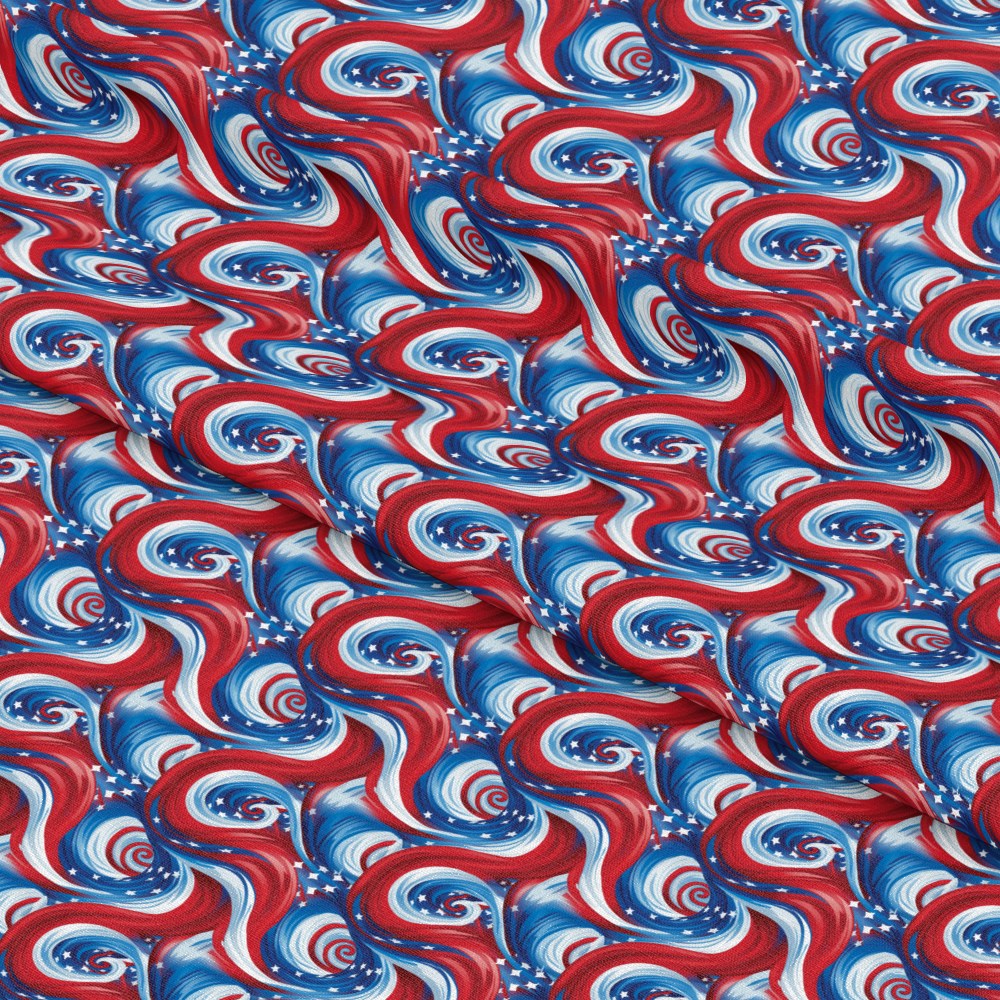 USA Flag Swirls Pattern 10 Quilting Cotton Fabric
