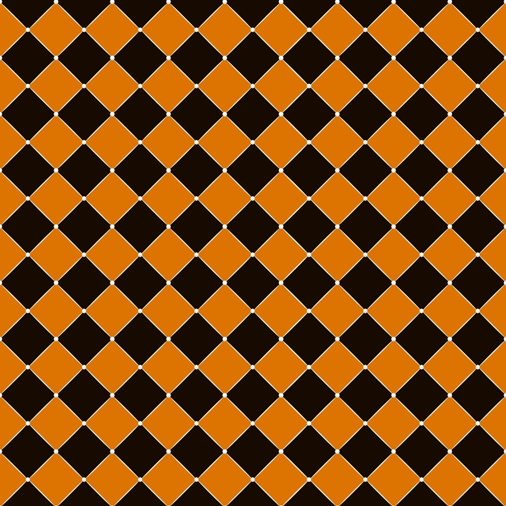 orange, black, checkerboard pattern, diamond shapes, geometric design, alternating squares, halloween colors, seasonal fabric, quilting cotton, fabric panel, autumn theme, spooky colors, tessellation, repetitive pattern, craft fabric, sewing material, holiday fabric, orange and black checkers