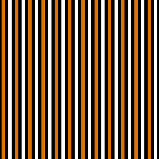 Vertical stripes in black, orange, and white pattern.