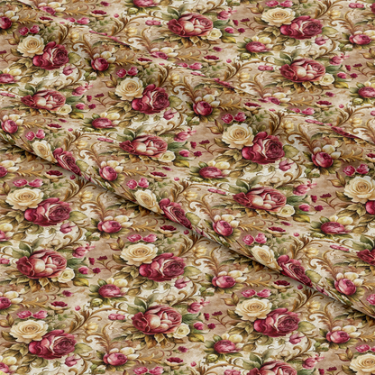 - Baroque Florals Pattern 153 Quilting Cotton Fabric  
- Floral  
- Vintage  
- Classic  
- Roses  
- Burgundy  
- Cream  
- Beige  
- Green leaves  
- Decorative  
- Textile  
- Quilting  
- Cotton  
- Soft  
- Elegant  
- Ornate  
- Timeless  
- Fabric design