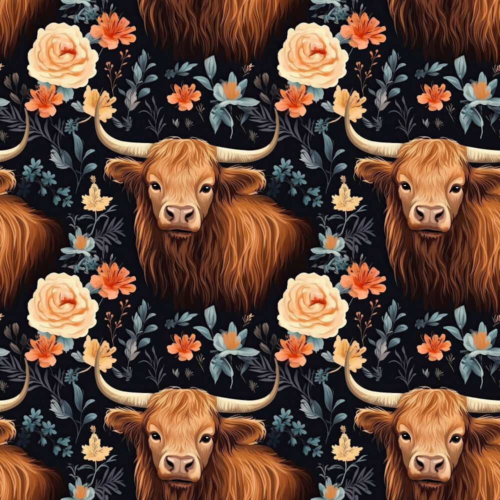 Floral Highland Cows Fat Quarter Bundle