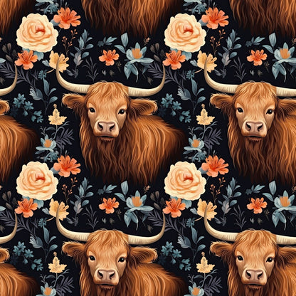Floral Highland Cows Fat Quarter Bundle