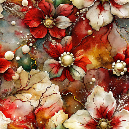 Crimson Blooms And Ivory Fat Quarter Bundle