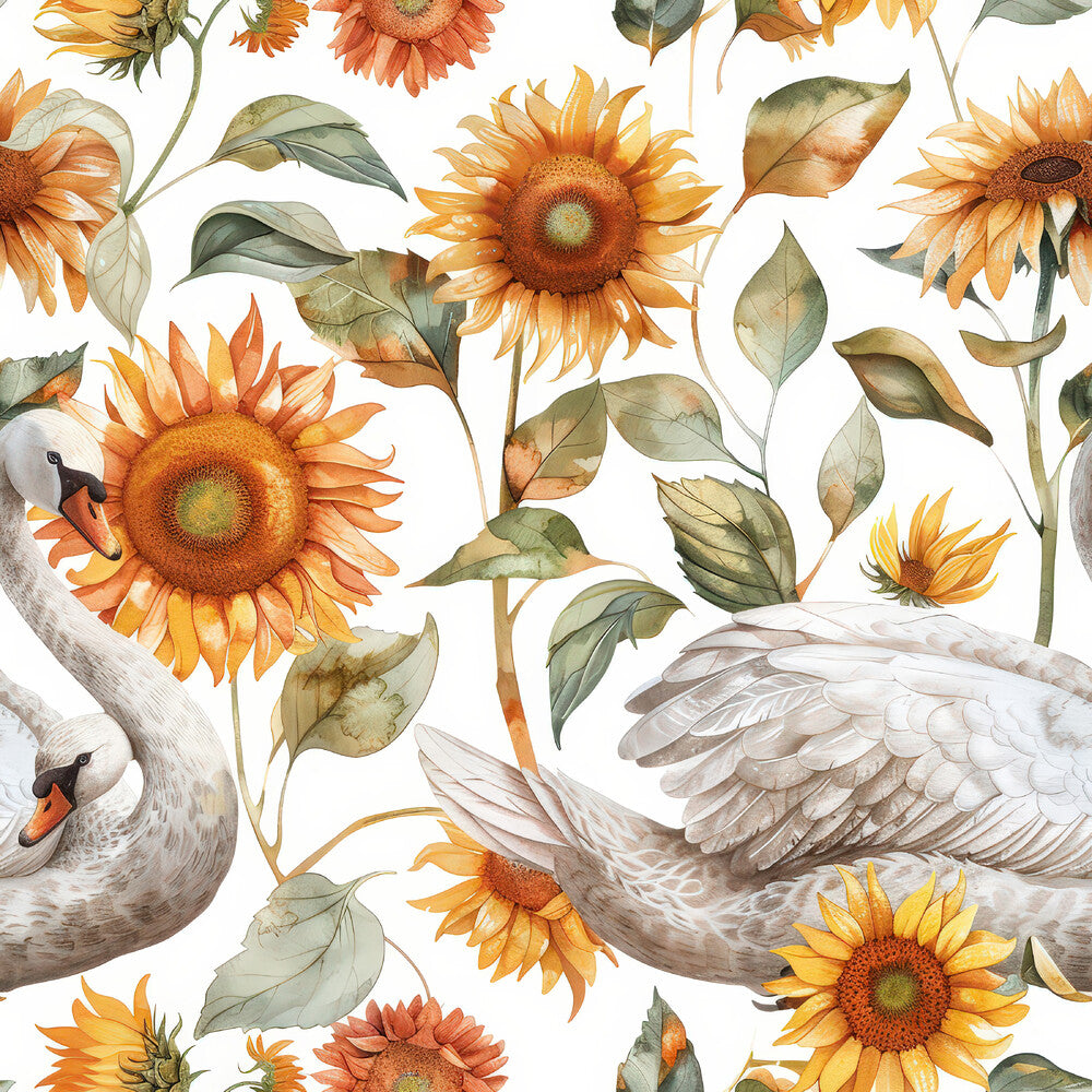 Watercolor Swan Sunflowers Fat Quarter Bundle