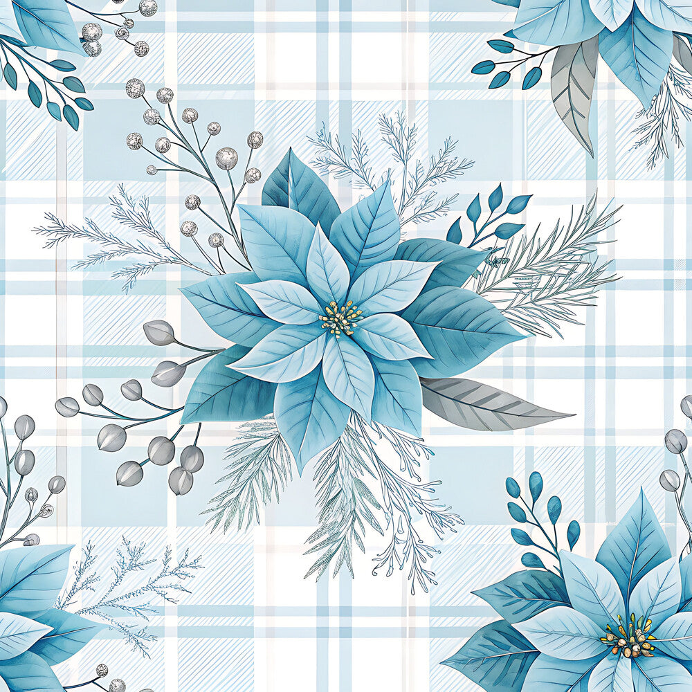 Blue Winter Floral Plaid Fat Quarter Bundle