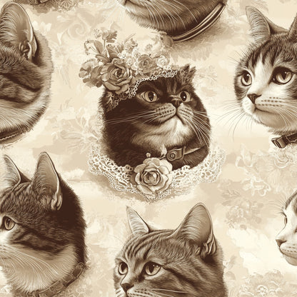 Vintage Cats With Lace Fat Quarter Bundle