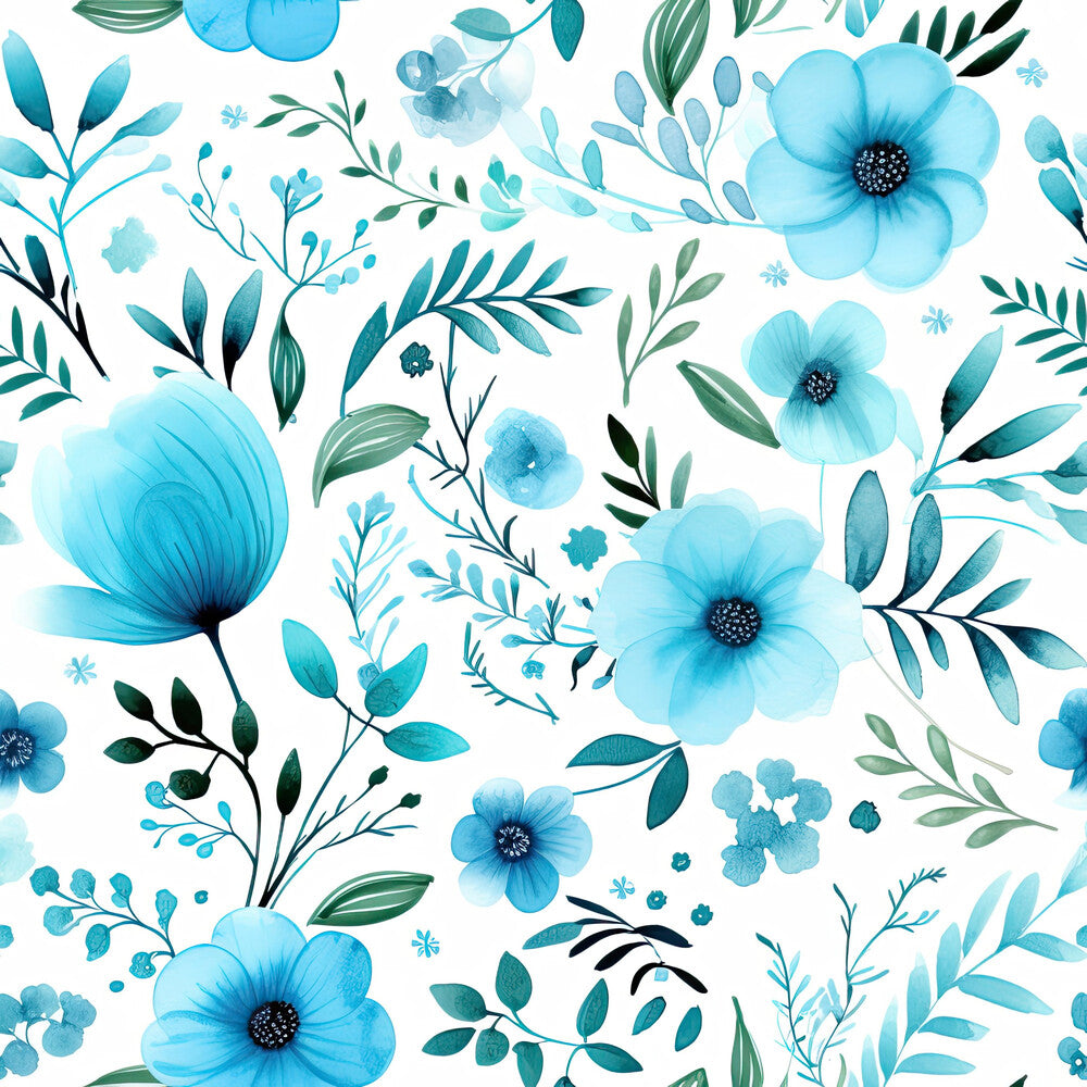 Turquoise Watercolor Flower Fat Quarter Bundle
