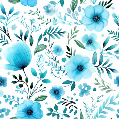 Turquoise Watercolor Flower Fat Quarter Bundle