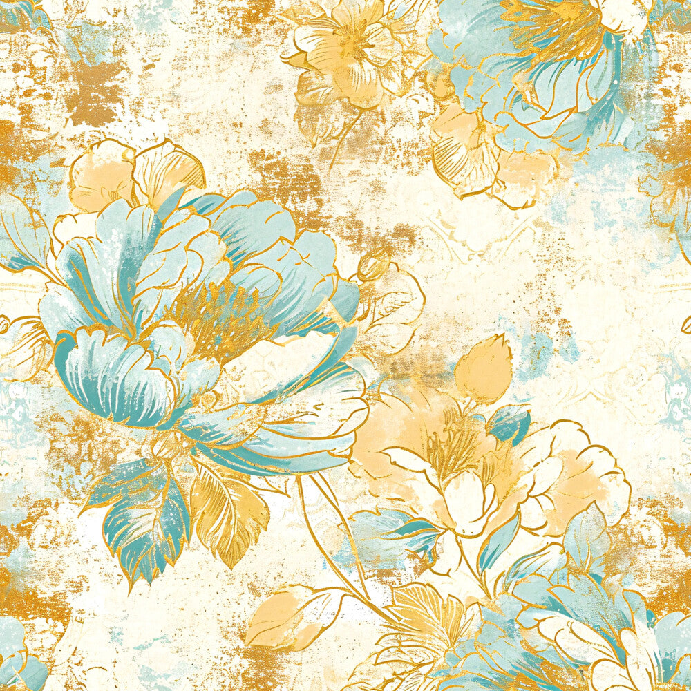 Antique Linocut Stenciled Pastel Florals Fat Quarter Bundle