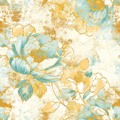 Antique Linocut Stenciled Pastel Florals Fat Quarter Bundle