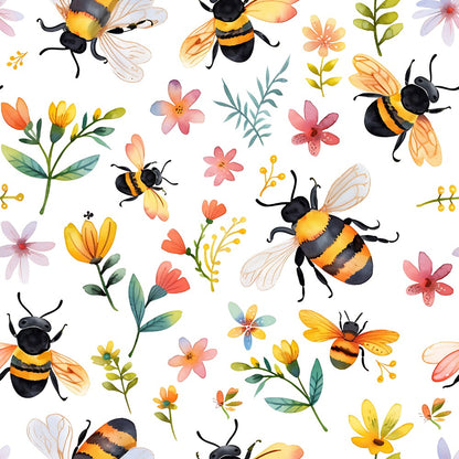 Watercolor Cute Bees and Flowers Fat Quarter Bundle