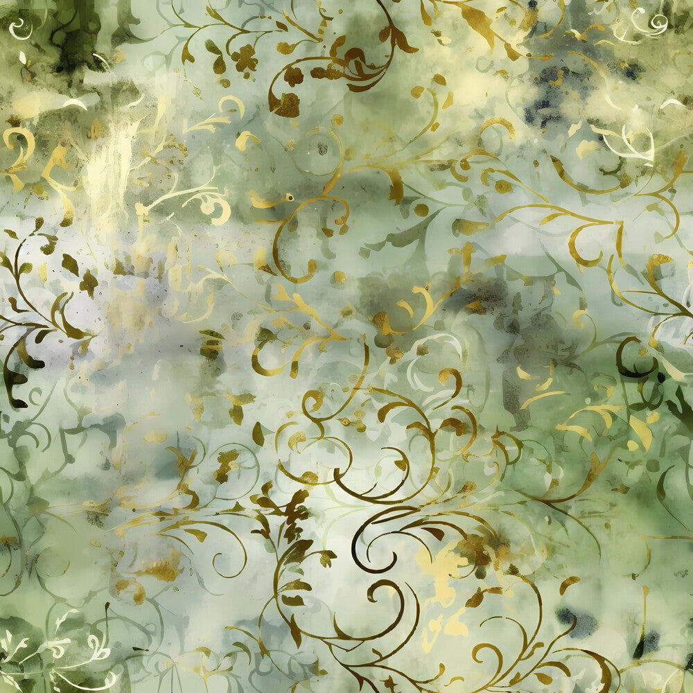 Sage Green and Gold Grunge Damask Fat Quarter Bundle