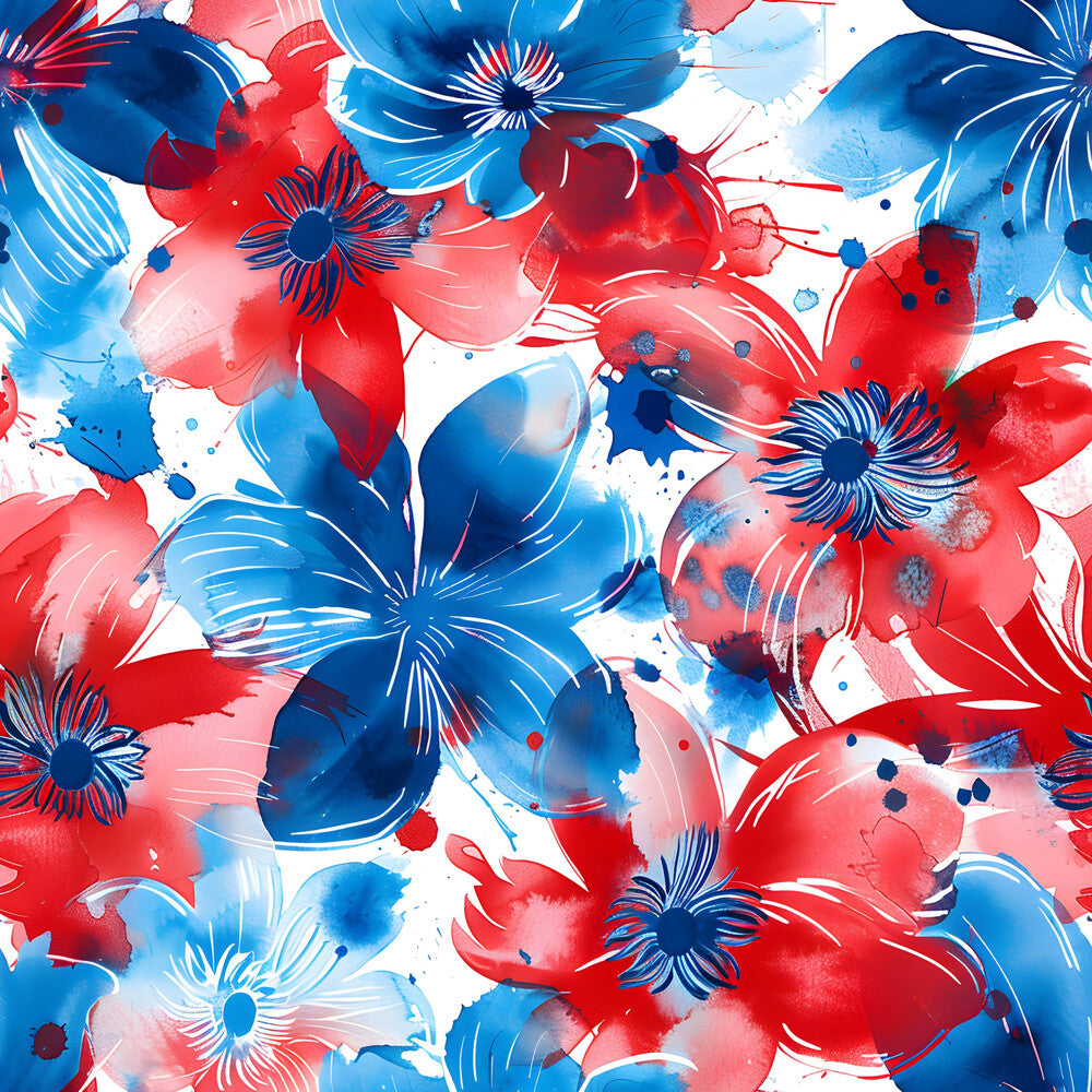 4th of July Watercolor Floral Fat Quarter Bundle