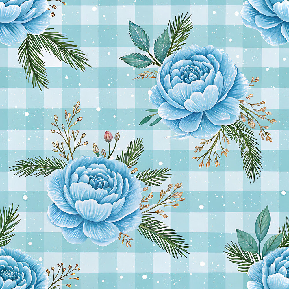 Blue Winter Floral Plaid Fat Quarter Bundle