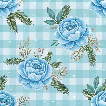 Blue Winter Floral Plaid Fat Quarter Bundle
