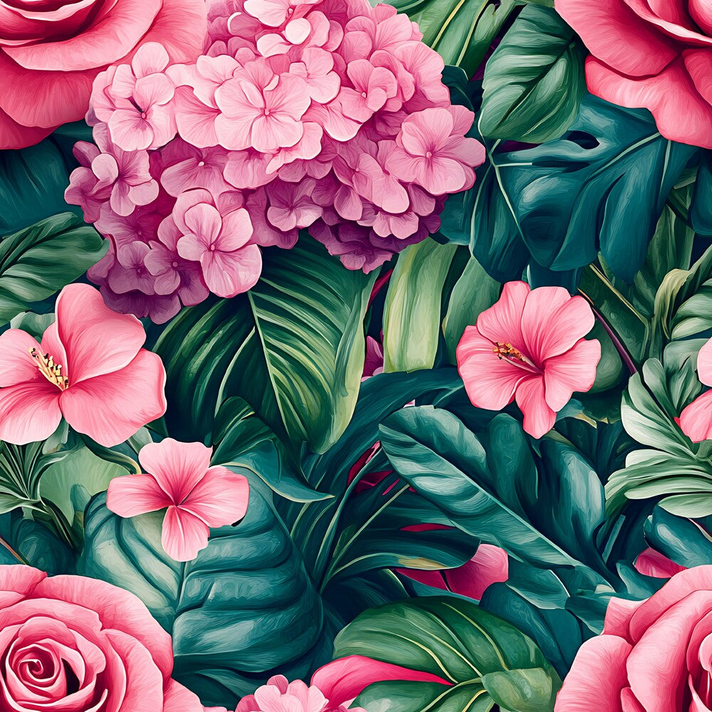 Pink Flowers and Tropical Leaves Fat Quarter Bundle