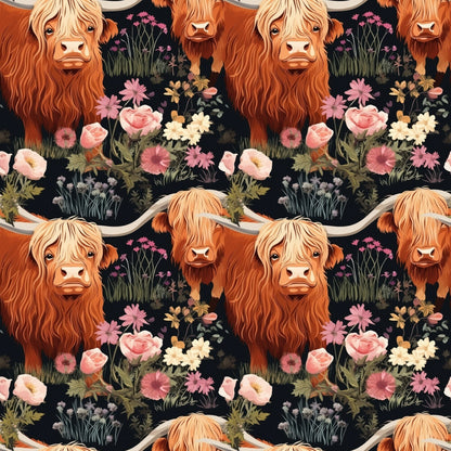 Floral Highland Cows Fat Quarter Bundle
