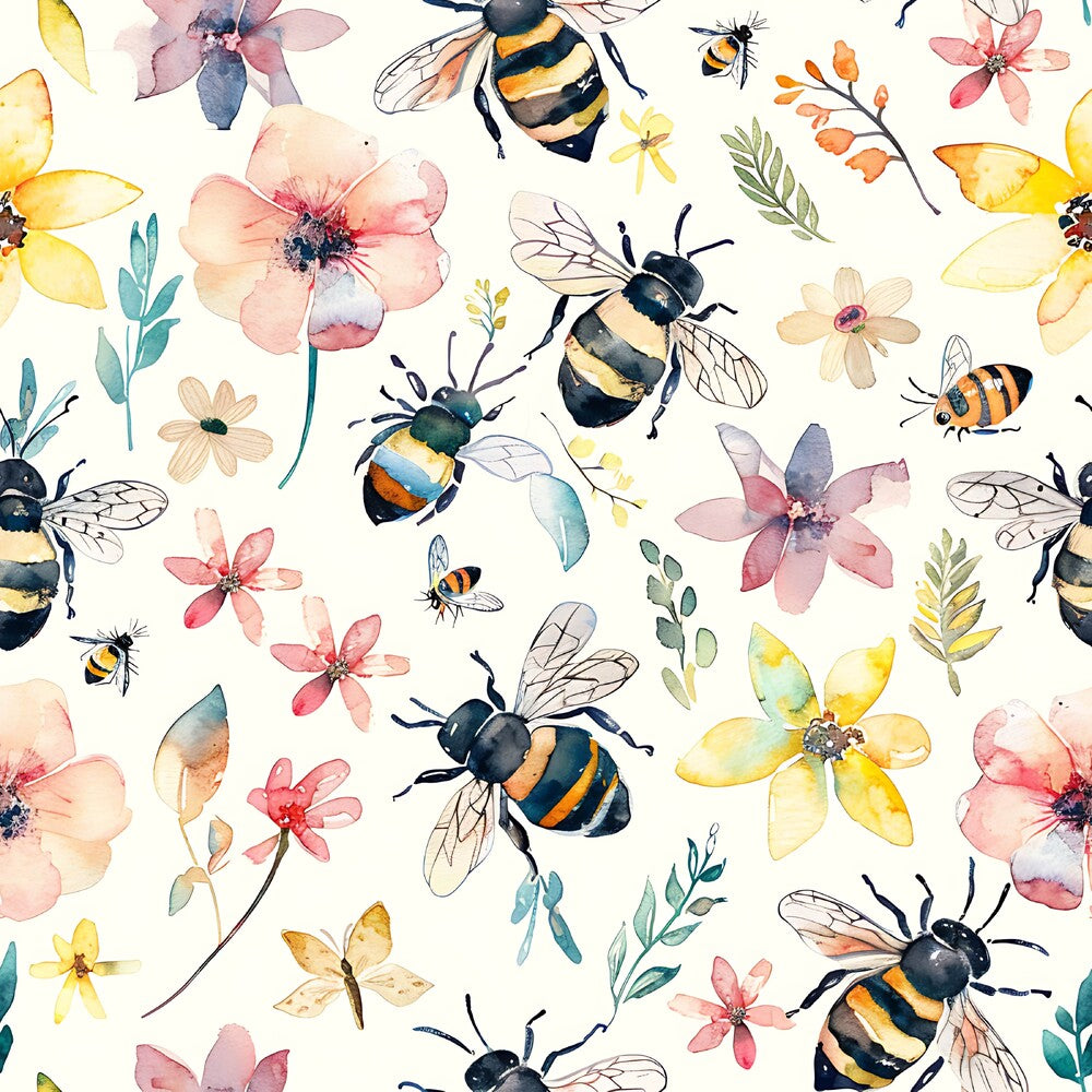 Watercolor Cute Bees and Flowers Fat Quarter Bundle