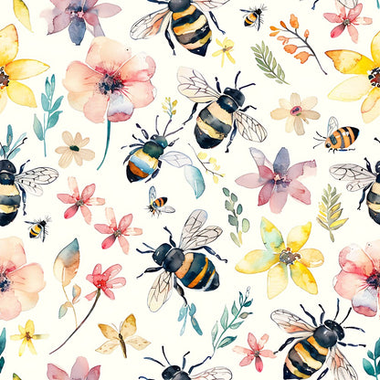 Watercolor Cute Bees and Flowers Fat Quarter Bundle