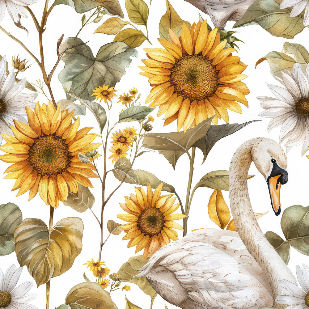 Watercolor Swan Sunflowers Fat Quarter Bundle