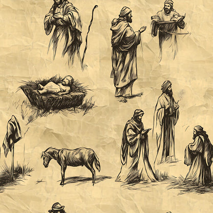 Vintage Nativity Scenes Fat Quarter Bundle