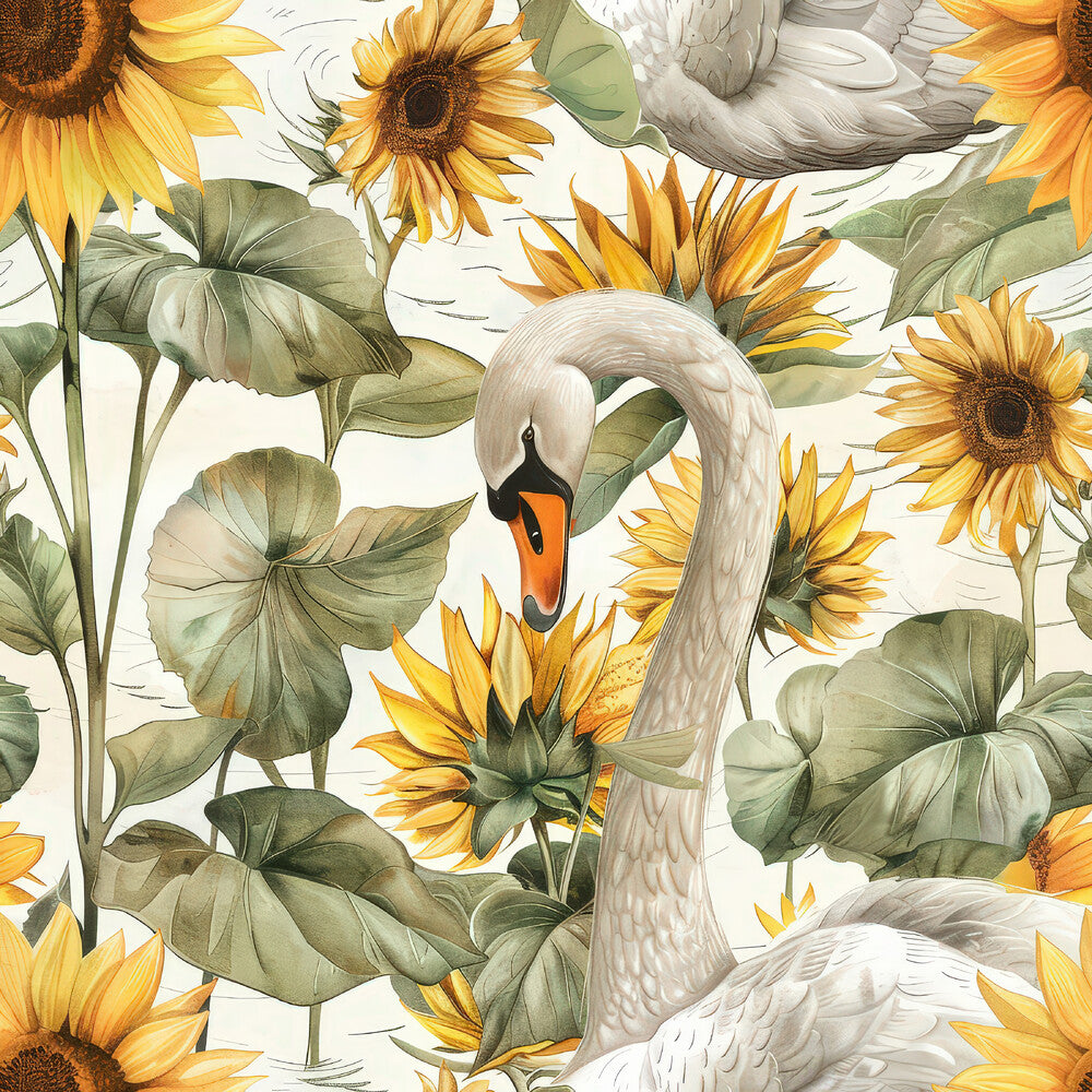 Watercolor Swan Sunflowers Fat Quarter Bundle