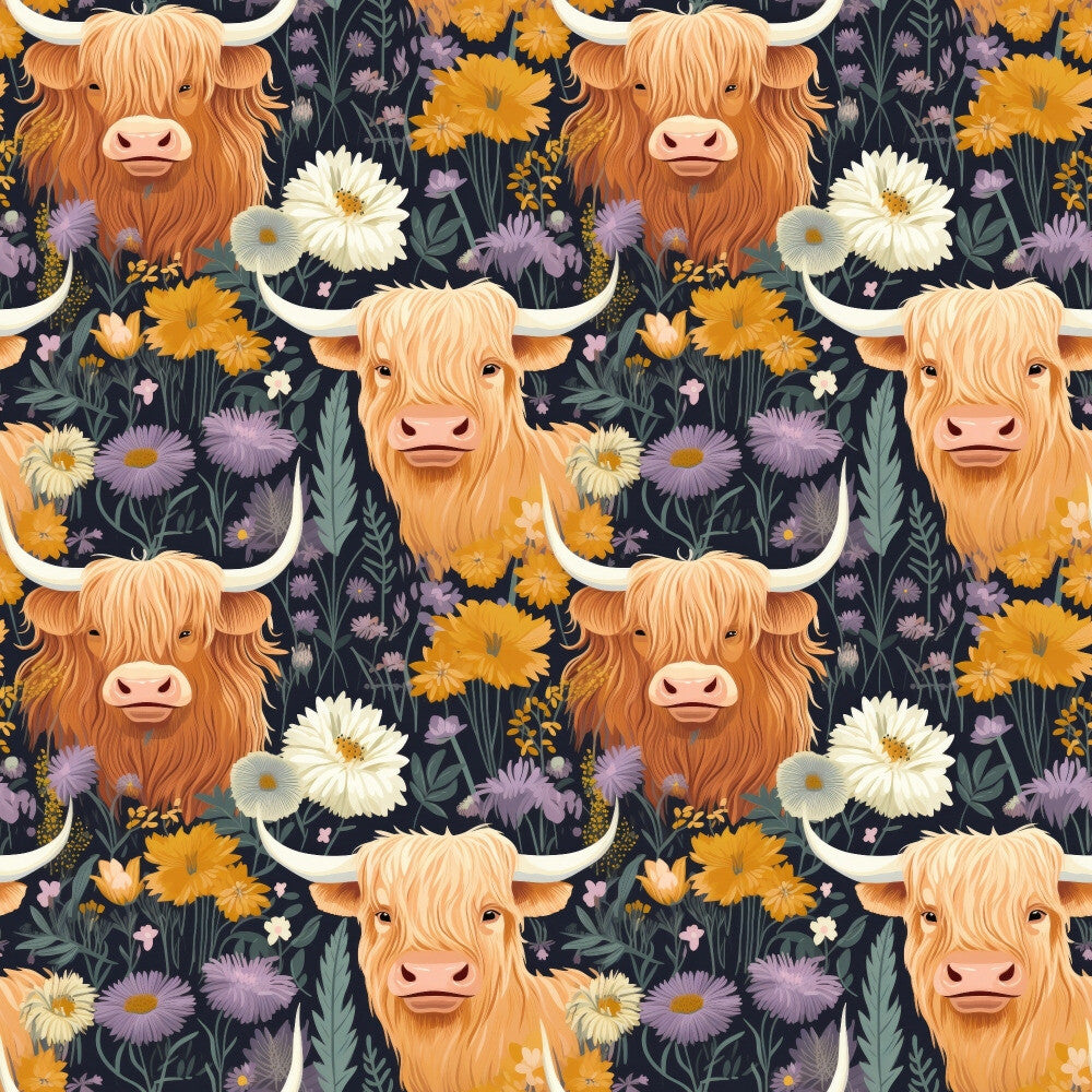 Floral Highland Cows Fat Quarter Bundle