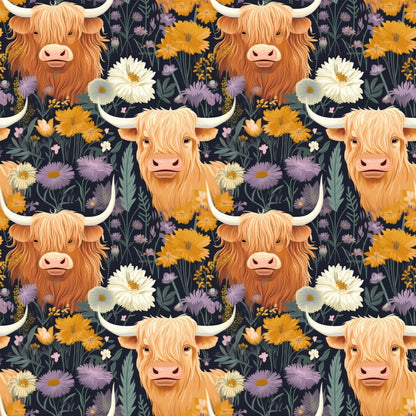 Floral Highland Cows Fat Quarter Bundle