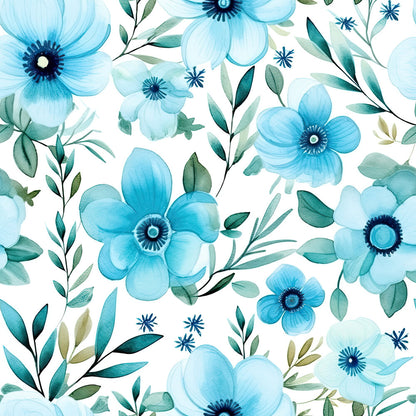 Turquoise Watercolor Flower Fat Quarter Bundle