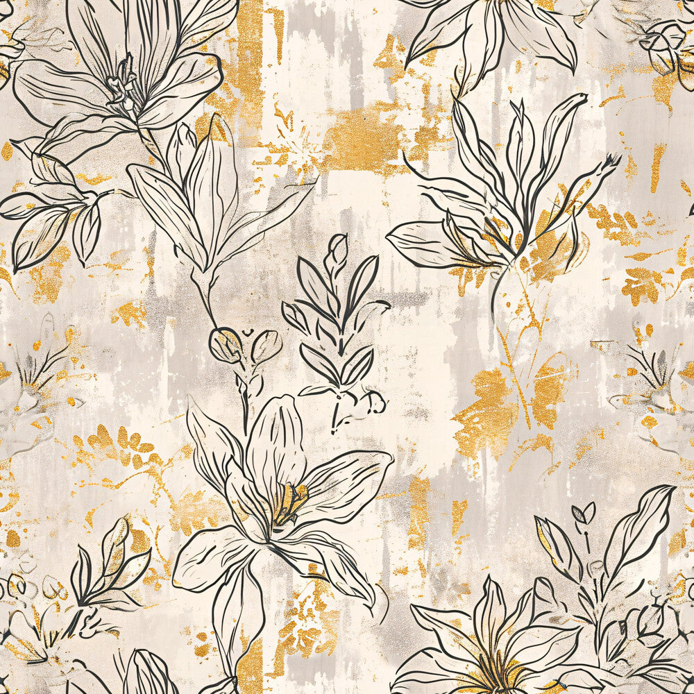 Antique Linocut Stenciled Pastel Florals Fat Quarter Bundle