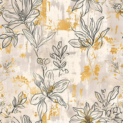 Antique Linocut Stenciled Pastel Florals Fat Quarter Bundle