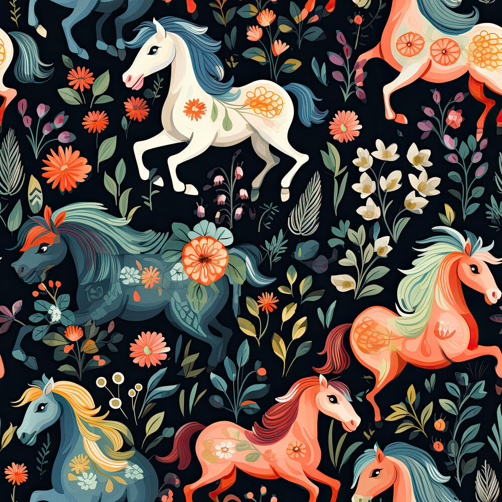 Cute Floral Horses Fat Quarter Bundle