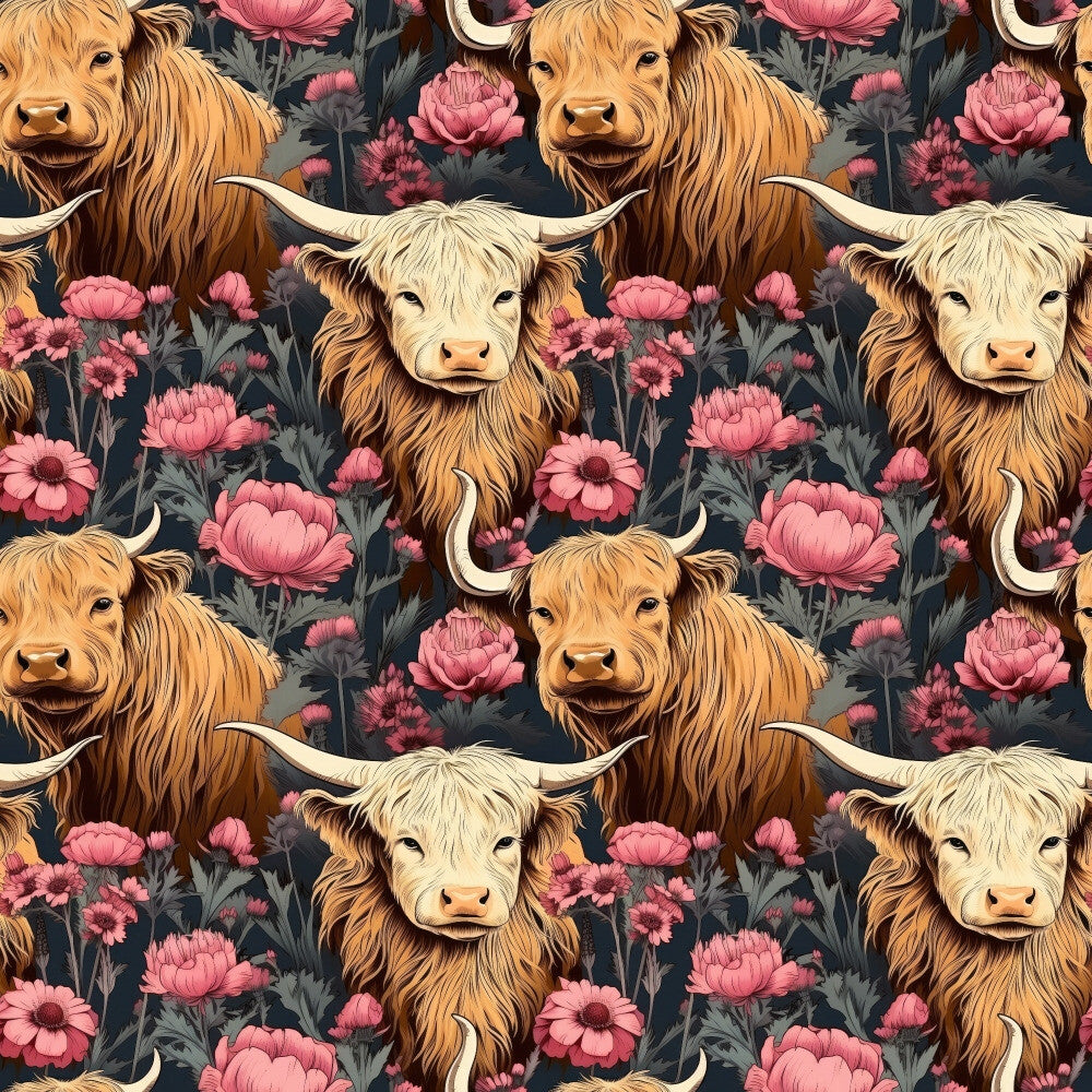 Floral Highland Cows Fat Quarter Bundle