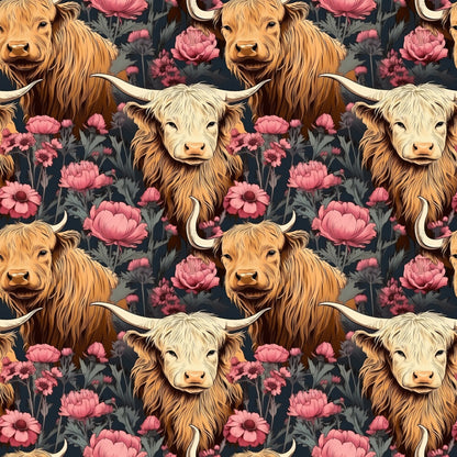 Floral Highland Cows Fat Quarter Bundle