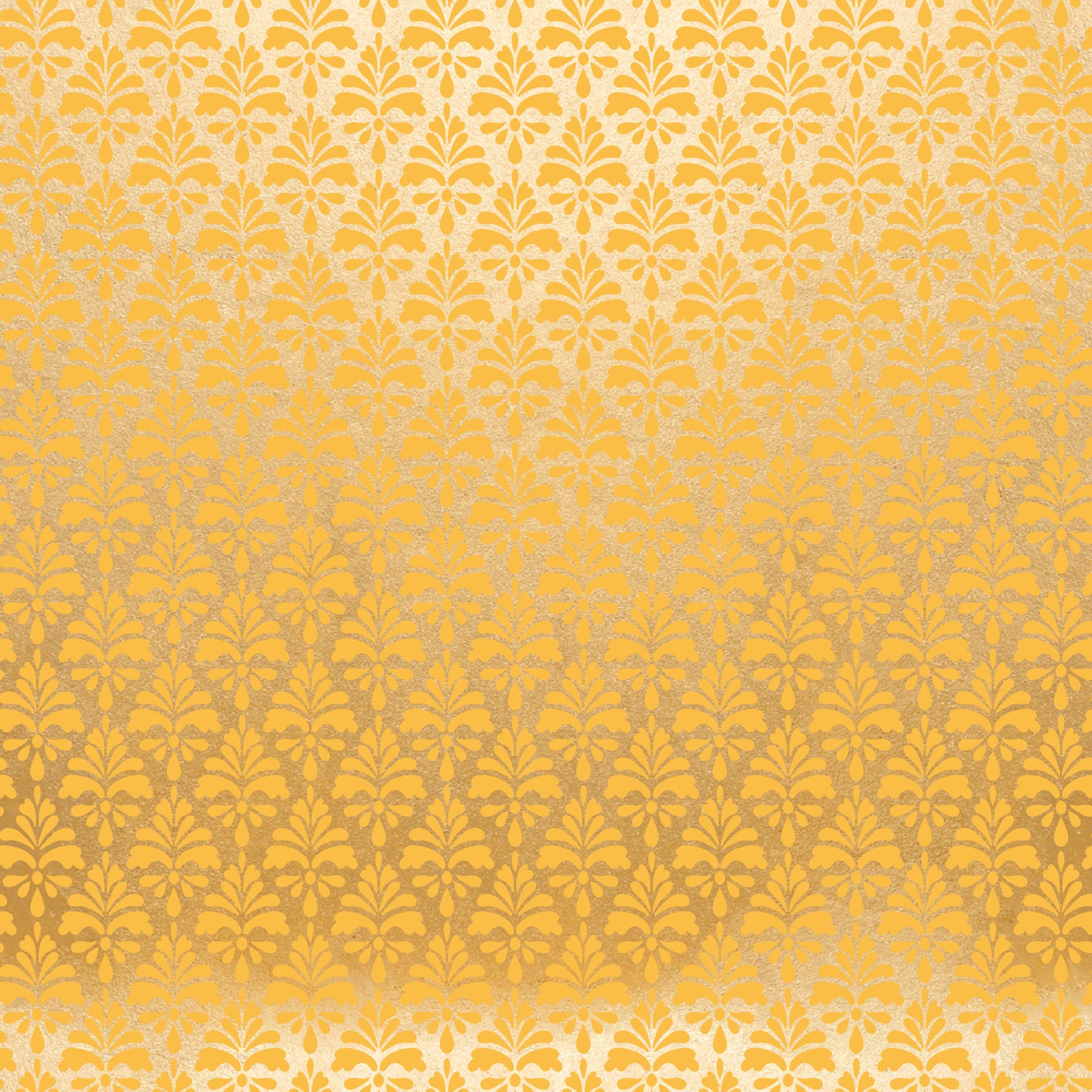 golden yellow, amber, ornate damask, baroque pattern, floral motifs, symmetrical design, elegant flourishes, decorative scrollwork, vintage style, quilting cotton, fabric panel, warm tones, intricate details, repeating pattern, luxurious feel, formal design, botanical elements, rich texture