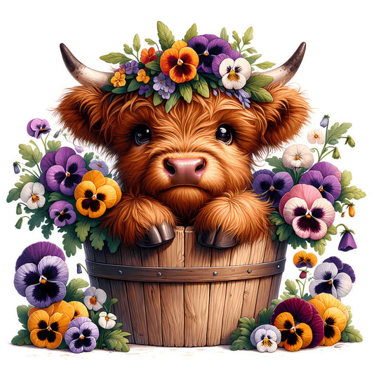 Cute Highland Cows in Buckets Fabric Panel 4