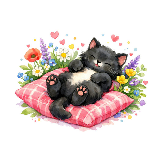 Black Spring Kitten Fabric Panel 14
