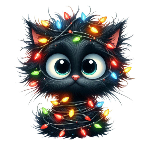 Tangled Christmas Cat Fabric Panel 11